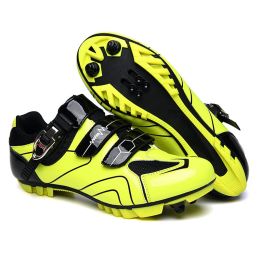 Cycling Sneaker Men Mtb Shoes Self-Locking Cleat Road Bike Boots Flat Bicycle Speed Sneaker Racing Women SPD Pedal Cycling Shoes (Color: Green Mtb, size: 45)