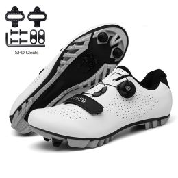 Sapatilha Ciclismo Mtb Men Road Cycling Shoes Speed Sneaker Racing Flat Pedal Women Mountain Bike Boots Spd Bicycle Cleats Shoes (Color: White Mtb, size: 43)