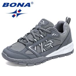 BONA 2022 New Designers Hiking Shoes Leather Wear-resistant Shoe Men Sports Trekking Walking Hunting Jogging Sneakers Mansculino (Color: Dark Grey S Gray, size: 8)