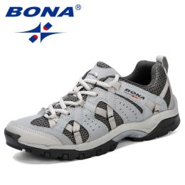 BONA Men Hiking Shoes Lace Up Men Sport Shoes Outdoor Jogging Trekking Sneakers Non-Slip Wear-Resistant Travel Shoes Comfortable (Color: Light Gray Darkgrey, size: 9.5)