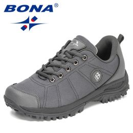 BONA 2022 New Designers Hiking Shoes Men Trekking Sneakers Walking Mountain Outdoor Shoes Man Trail Running Tourism Footwear (Color: Dark Grey Light Gray, size: 10.5)