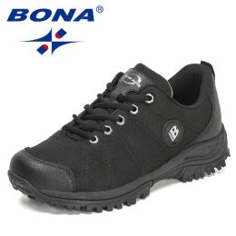 BONA 2022 New Designers Hiking Shoes Men Trekking Sneakers Walking Mountain Outdoor Shoes Man Trail Running Tourism Footwear (Color: Black Silver Gray, size: 8.5)