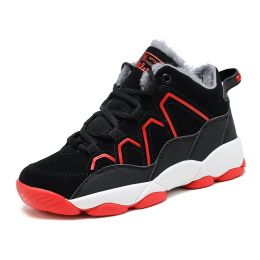 Children Winter Plus Plush Warm Sneakers Boys Casual Sport Shoes Kids Non-slip Snow Shoes Vibrant Running Trainers Jump Shoes (Color: Red, size: 33)