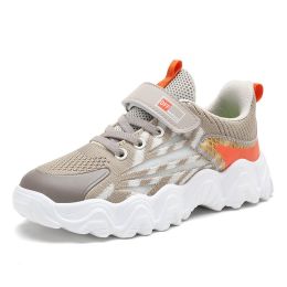 Children's Sneakers Breathable Lightweight Tennis Casual Anti-slippery Running Shoes Boys Outdoor Mesh Jogging Flat Sport Shoes (Color: Khaki, size: 29)