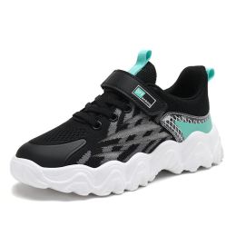 Children's Sneakers Breathable Lightweight Tennis Casual Anti-slippery Running Shoes Boys Outdoor Mesh Jogging Flat Sport Shoes (Color: Black, size: 32)