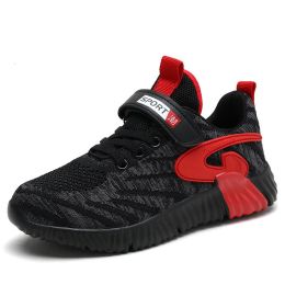 FLARUT Autumn Mesh Running Shoes Kids Sneakers Boys Breathable Casual Anti-slippery Outdoor Child Sport Shoes Trainers Footwear (Color: Black Red Shoes, size: 11)