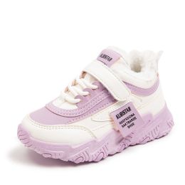 Kids Snow Sneakers 2022 Winter Popular Plush Girls' Shoes Children's Leisure Outdoor Cold Proof And Warm Sports Running Shoes (Color: Purple, size: 33)