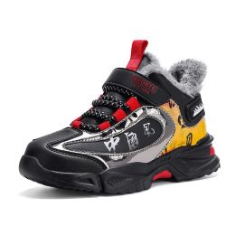 FLARUT Children Winter Running Shoes Snow Sports Shoes Single Cotton Shoes Kids's Sneakers Fashion Trekking Hiking Shoes (Color: Red Plus Velvet, size: 38)