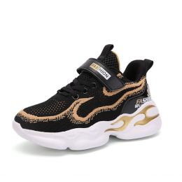 Sports Running Shoes Kids Girls Sneakers Teenager Trainers Breathable Casual Outdoor Tennis Shoes Girl Black Pink Big Size 37-38 (Color: Gold Kids Shoes, size: 13)