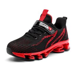Children Outdoor Sport Shoes Breathable Mesh Anti-slip Running Shoes Boys Casual Comfortable Wear-resistant Flat Sneakers (Color: Red Kids Shoes, size: 39)