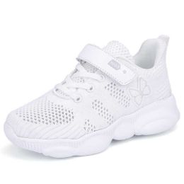 Grey Kids Running Shoes Summer Hollow Sneakers Breathable Mesh Sport Shoes Children Butterfly Pattern Footwear Chaussure Enfant (Color: White Fashion Shoes, size: 3)
