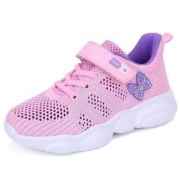 Grey Kids Running Shoes Summer Hollow Sneakers Breathable Mesh Sport Shoes Children Butterfly Pattern Footwear Chaussure Enfant (Color: Pink Fashion Shoes, size: 1)