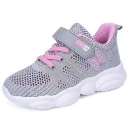 Grey Kids Running Shoes Summer Hollow Sneakers Breathable Mesh Sport Shoes Children Butterfly Pattern Footwear Chaussure Enfant (Color: Grey Fashion Shoes, size: 2.5)