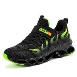Children Outdoor Sport Shoes Breathable Mesh Anti-slip Running Shoes Boys Casual Comfortable Wear-resistant Flat Sneakers (Color: Green Sport Shoes, size: 38)