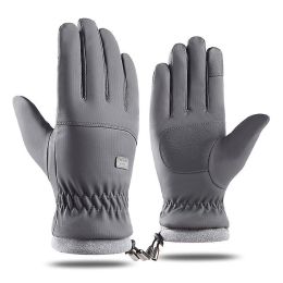Men's Autumn And Winter Thickened Outdoor Sports Skiing Cycling Touch Screen Gloves (Color: Grey)