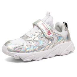 Brand Kids Running Shoes Summer Sneakers Girls Breathable Mesh Sport Shoes Sequins Children Shoes Non-slip Soft Chaussure Enfant (Color: White Girls Shoes, size: 13)