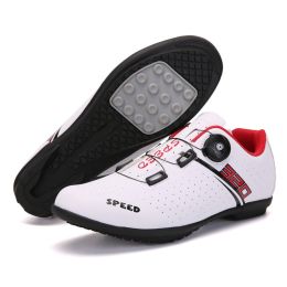 Professional Road Cycling Shoes Mtb Bike Sneakers Men Sports Flat Cleats Bicycle Shoes Mountain SPD Women Racing Speed Sneaker (Color: White Rubber, size: 37)