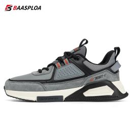 Baasploa Men Casual Waterproof Running Shoes Fashion Leather Skateboard Shoes Non-slip Wear-resistant Male Sport Shoes 2022 New (Color: 113511-Zhms, size: 46)