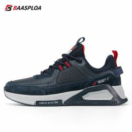Baasploa Men Casual Waterproof Running Shoes Fashion Leather Skateboard Shoes Non-slip Wear-resistant Male Sport Shoes 2022 New (Color: 113511-Sl, size: 43)