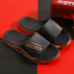 Men and Women Summer Bathroom Non-slip Slippers Korean Home Couples Wear Cool Soft Bottom Deodorant Foot Slippers (Color: Black And Gold, size: 44-45)