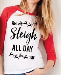 SLEIGH ALL DAY Christmas Red Baseball Tee (size: M)