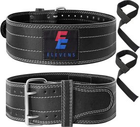Weight Lifting Belt Leather Fitness Belt for Strength Training Unisex Black (Color: White And Black)
