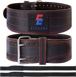 Weight Lifting Belt Leather Fitness Belt for Strength Training Unisex Black (Color: Red And Black)