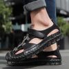 Summer Mesh Leather Sandals Men Plus Size Outdoor Sport Casual Outer Wear Elastic Band Beach Shoes Breathable Cool Vintage Color