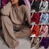 Spring Autumn Knitted Hoodie Pullover Trousers 2-piece Set Women Vintage New Vertical Stripes Loose Casual Sweater Suit Red Blue