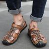 Summer Mesh Leather Sandals Men Plus Size Outdoor Sport Casual Outer Wear Elastic Band Beach Shoes Breathable Cool Vintage Color