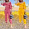 Spring Autumn Short Top Trousers 2 Piece Set Women Casual Sportswear Suit Square Collar Slim Fit Loose Solid Fashion Streetwear