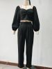 Spring Autumn Short Top Trousers 2 Piece Set Women Casual Sportswear Suit Square Collar Slim Fit Loose Solid Fashion Streetwear