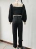 Spring Autumn Short Top Trousers 2 Piece Set Women Casual Sportswear Suit Square Collar Slim Fit Loose Solid Fashion Streetwear