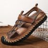 Summer Mesh Leather Sandals Men Plus Size Outdoor Sport Casual Outer Wear Elastic Band Beach Shoes Breathable Cool Vintage Color